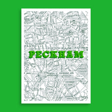 Load image into Gallery viewer, Vintage Peckham London map screen-print in green. Hand printed in London