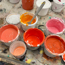 Load image into Gallery viewer, Several open pots of screen printing ink