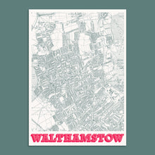 Load image into Gallery viewer, Vintage Walthamstow map art print in pink showing the streets of North East London