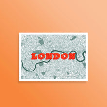 Load image into Gallery viewer, A6 Vintage London Map Print (Circa 1890) – Orange/Teal | Giclée Fine Art with Magnifying Glass
