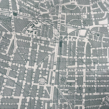 Load image into Gallery viewer, A close-up of a vintage Hackney street map print showing roads and landmarks in green tones.
