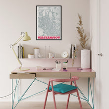 Load image into Gallery viewer, Modern home office with framed Walthamstow map hanging above a desk, chair, lamp, and decorative items.
